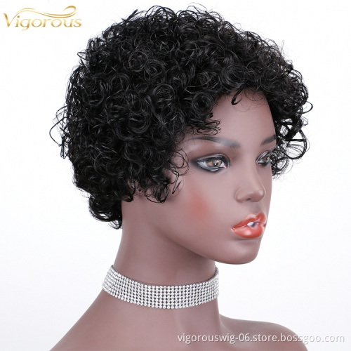 Short bob afro curly wholesale inch pixie cut wave black cheap glueless brazilian real human hair wigs black women